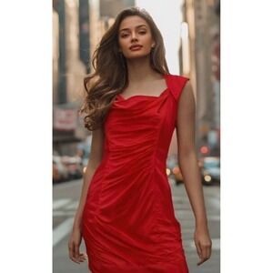 Cue Australia Red Dress Size XS Sleeveless Back Exposed Zip Taffeta Cowlneck EUC